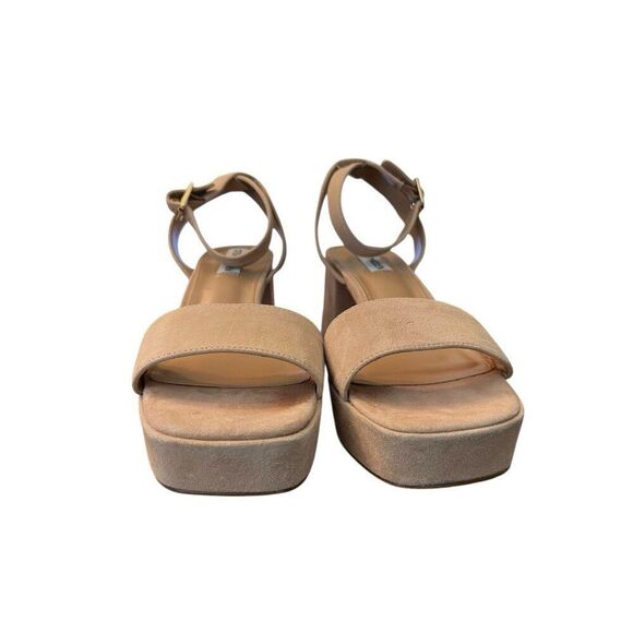 Steve Madden Womens 9.5 Mercerr Buckle Ankle Strap Sandals Tan Suede Block Heel - Picture 4 of 11